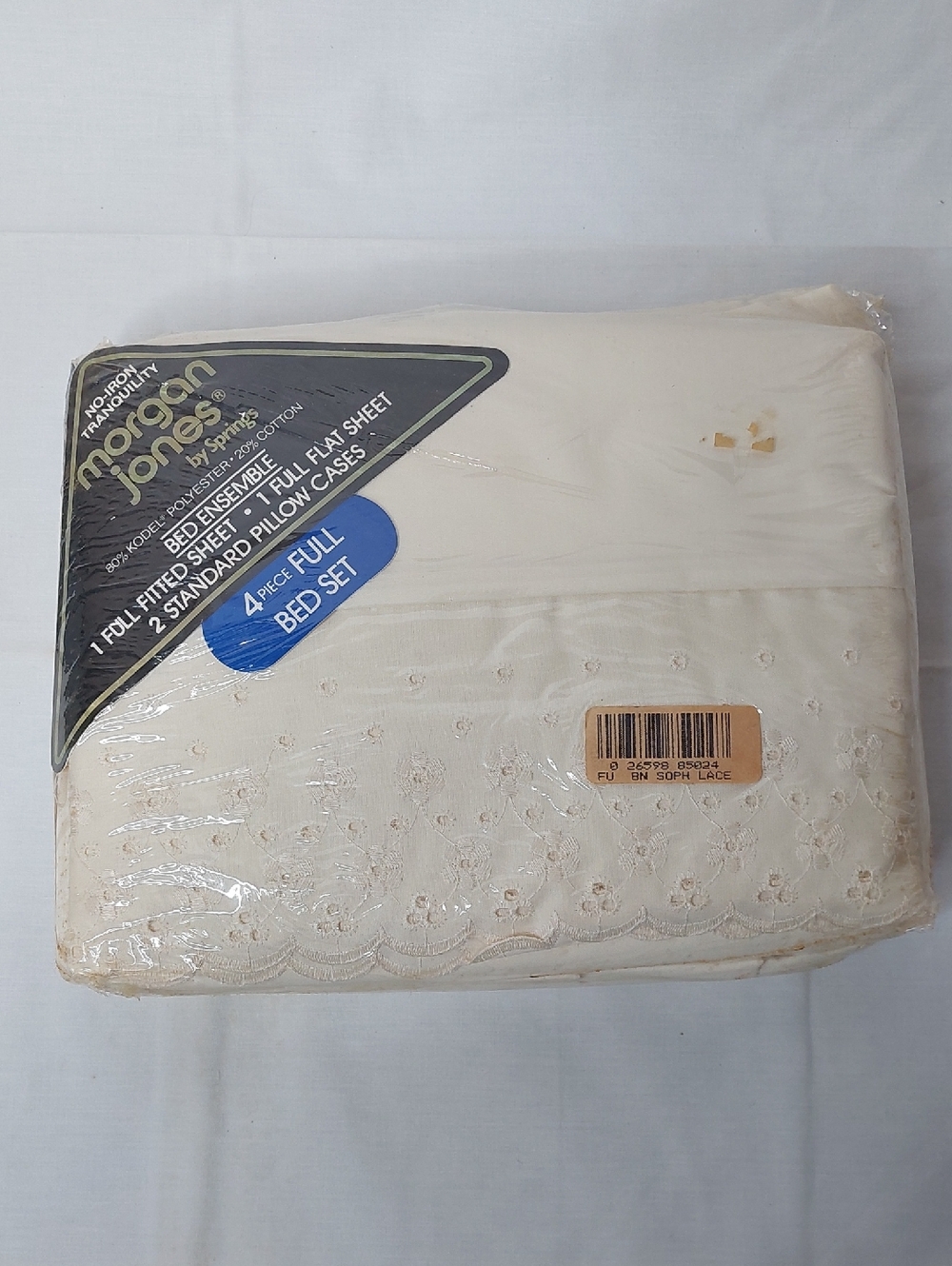 Cream Full Bed Sheet Set with Lace Trim